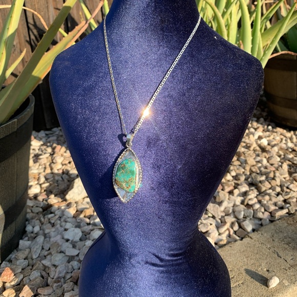 Jewelry - Silver Necklace with Turquoise Pendant